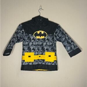 Western Chief Boys Black Gray Batman Hooded Rain Coat Sz 5